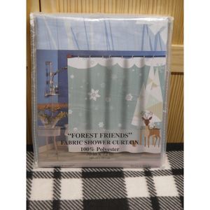 Forest Friends Shower Curtain Fabric Snowflakes Deer Carnation 70" x 72"